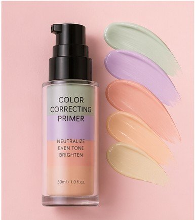Color correcting primer neutralizing redness and uneven skin tone for a flawless base